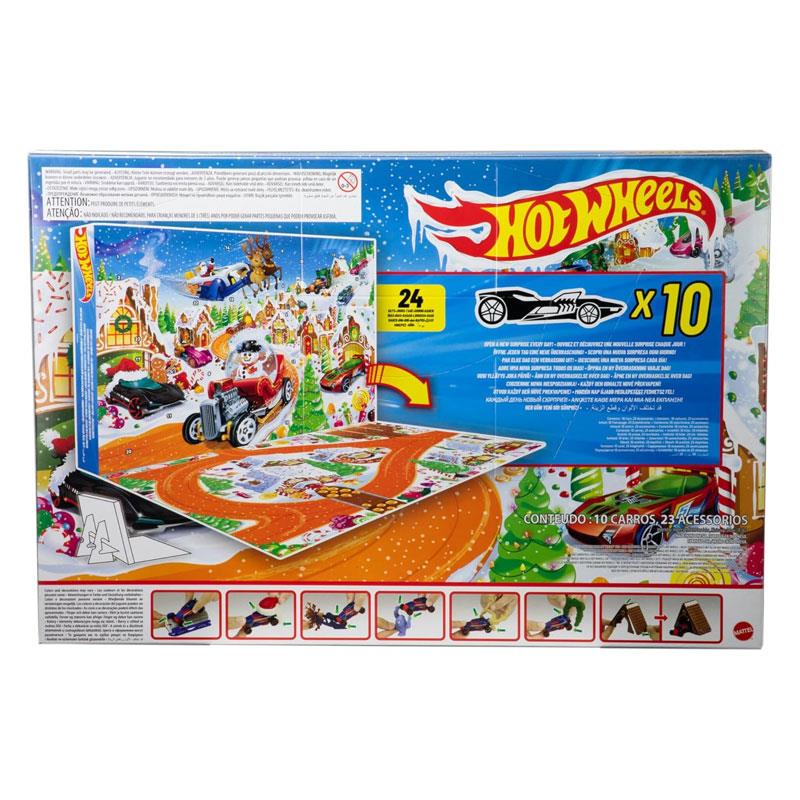 Hot Wheels Advent Calendar 2025 Toy Cars & Playset 10 Vehicles In 1:64 Scale 10 Ornament Clips 14 Winter-Themed Accessories Multicolour