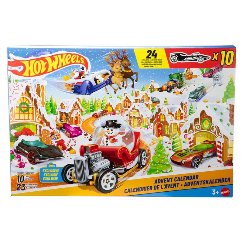 Hot Wheels Advent Calendar 2025 Toy Cars & Playset 10 Vehicles In 1:64 Scale 10 Ornament Clips 14 Winter-Themed Accessories Multicolour