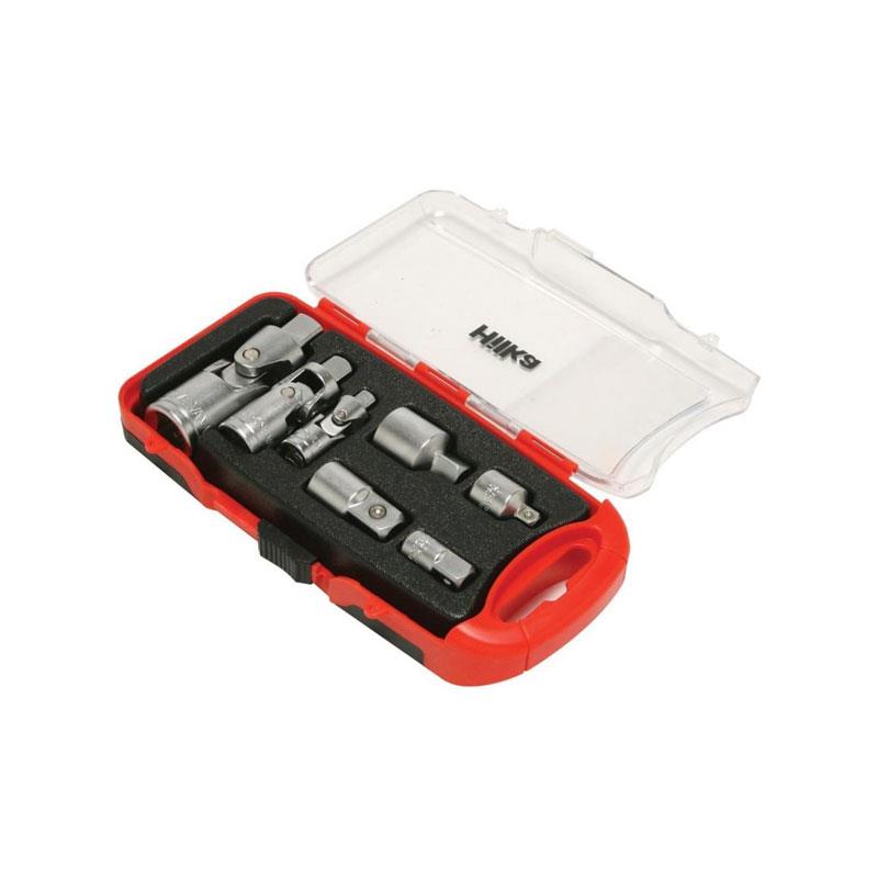 Hilka Universal Adaptor & Joint Set 7-Piece Chrome Vanadium Satin Finish, 1/4" to 1/2" Drive Main image