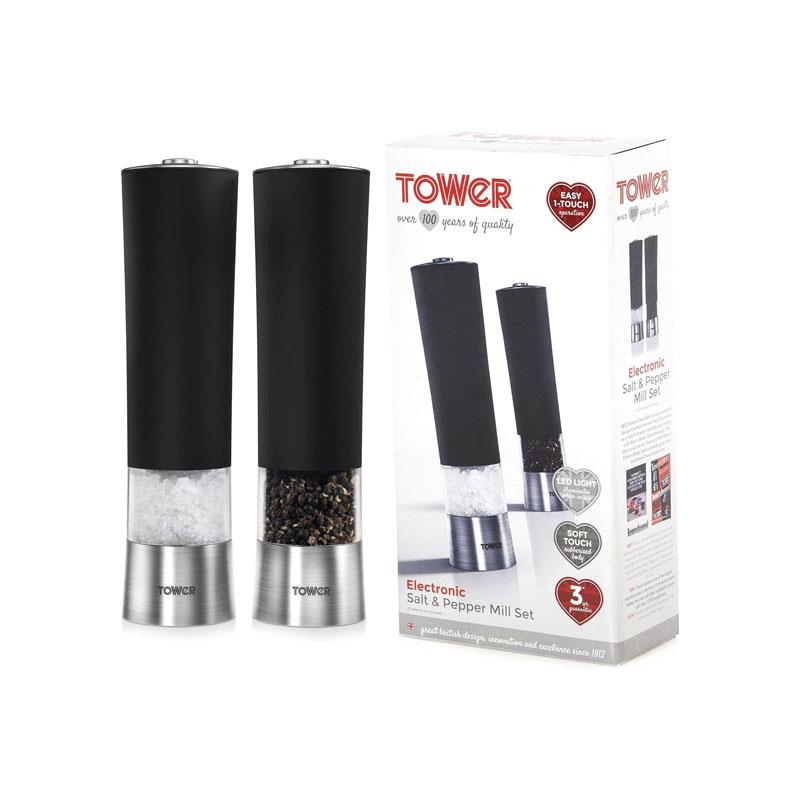 Tower Electric Salt And Pepper Mill Set Stainless Steel Battery Operated Grinder Black Secondary image