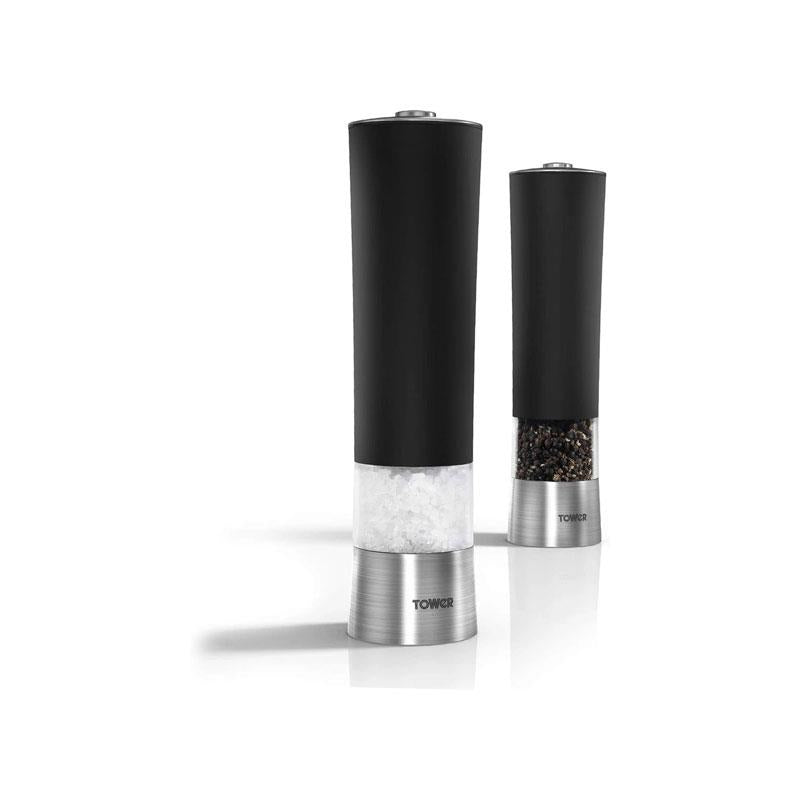 Tower Electric Salt And Pepper Mill Set Stainless Steel Battery Operated Grinder Black