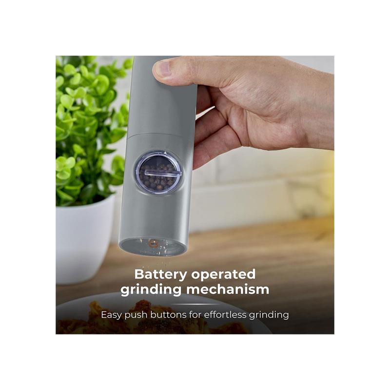 Tower Rechargeable Electric Salt and Pepper Mill Set Adjustable Ceramic Grinders Stainless Steel Grey USB Charging