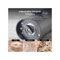 Tower Rechargeable Electric Salt and Pepper Mill Set Adjustable Ceramic Grinders Stainless Steel Grey USB Charging