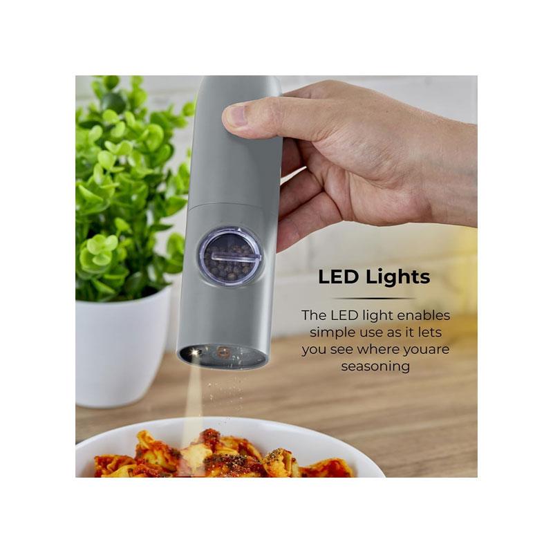 Tower Rechargeable Electric Salt and Pepper Mill Set Adjustable Ceramic Grinders Stainless Steel Grey USB Charging