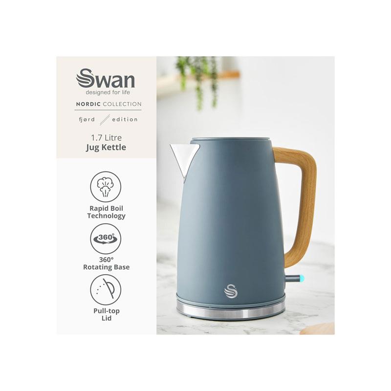 Swan Fjord 1.7L Electric Jug Kettle with Fast Boil Technology & Wood Effect Handle Grey