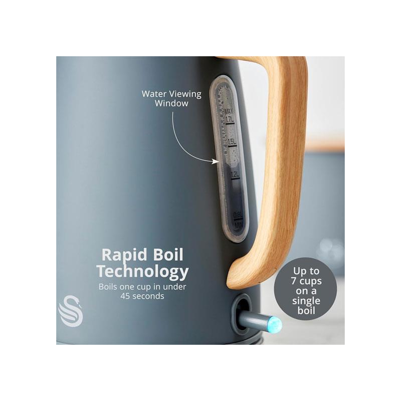 Swan Fjord 1.7L Electric Jug Kettle with Fast Boil Technology & Wood Effect Handle Grey