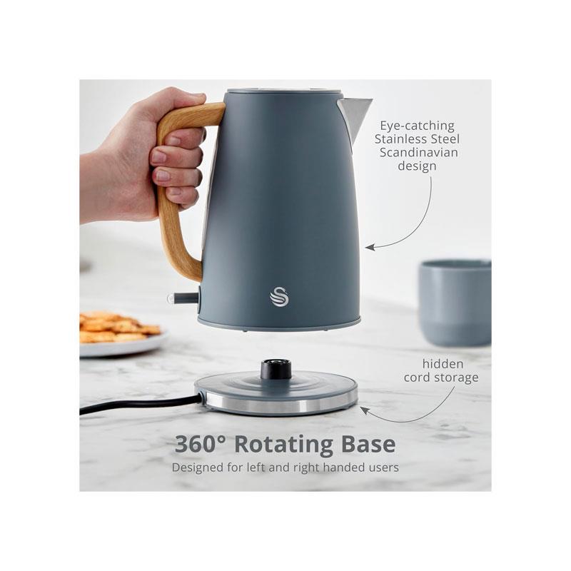 Swan Fjord 1.7L Electric Jug Kettle with Fast Boil Technology & Wood Effect Handle Grey