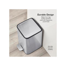 Swan 5L Stainless Steel Pedal Bin with Foot Pedal System Removable Inner Bucket Anti-Slip Base Fingerprint Proof Finish Silver
