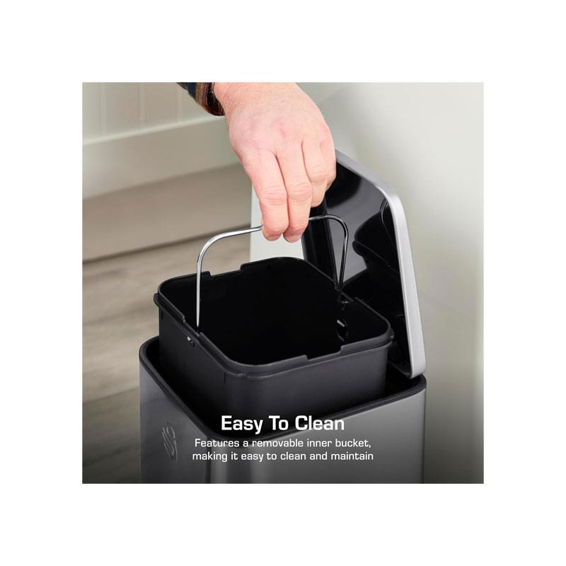 Swan 5L Stainless Steel Pedal Bin with Foot Pedal System Removable Inner Bucket Anti-Slip Base Fingerprint Proof Finish Silver