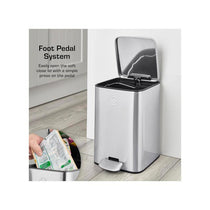 Swan 5L Stainless Steel Pedal Bin with Foot Pedal System Removable Inner Bucket Anti-Slip Base Fingerprint Proof Finish Silver