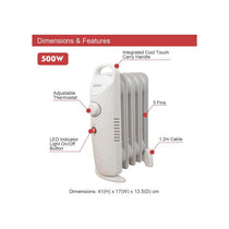 Benross 500W Mini Oil Filled Radiator with Adjustable Thermostat, Overheat Protection & Cool-Touch Handle – White