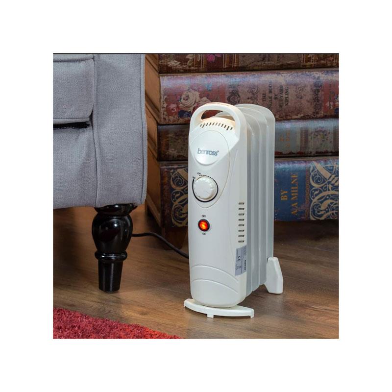 Benross 500W Mini Oil Filled Radiator with Adjustable Thermostat, Overheat Protection & Cool-Touch Handle – White