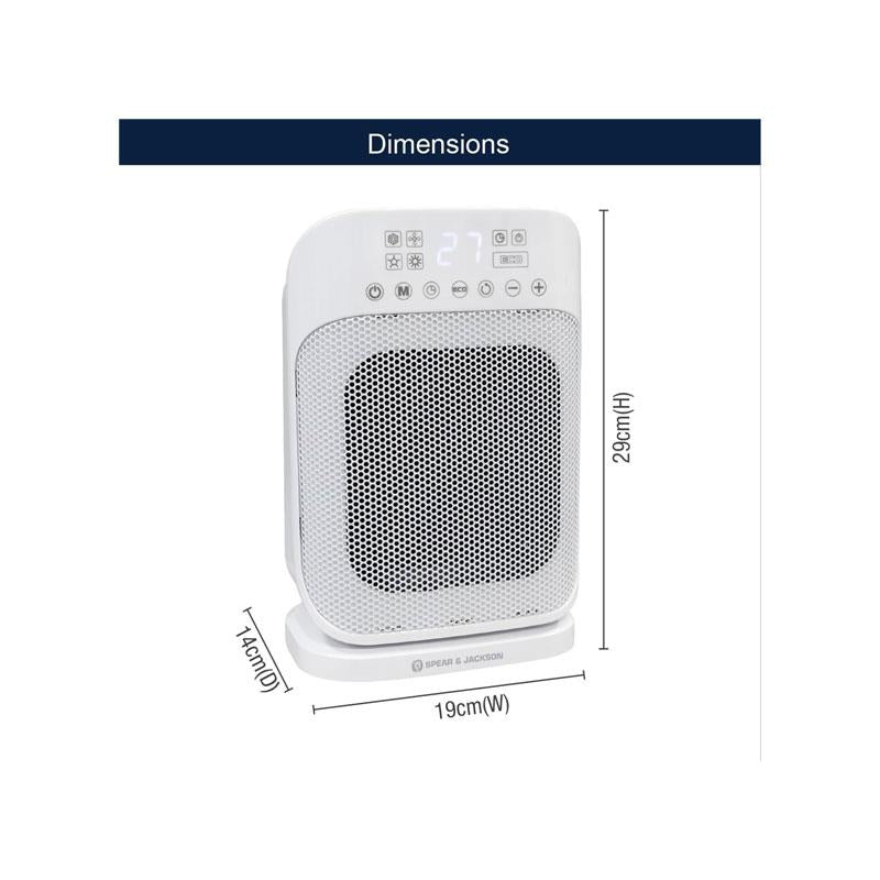Spear & Jackson Digital PTC Ceramic Heater 1500W with Oscillation 24H Timer &  Adjustable Thermostat White
