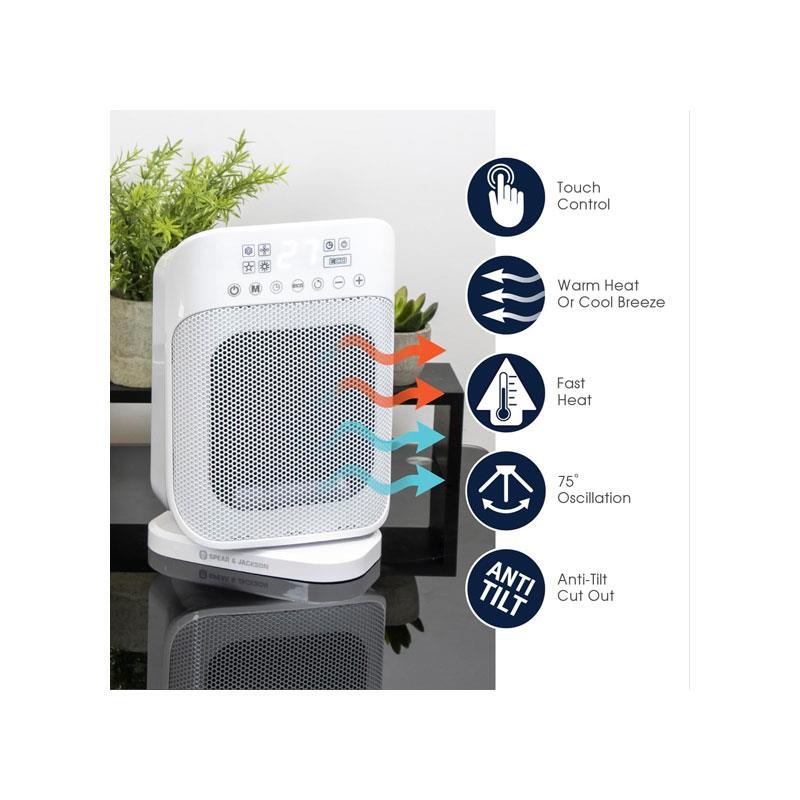 Spear & Jackson Digital PTC Ceramic Heater 1500W with Oscillation 24H Timer &  Adjustable Thermostat White