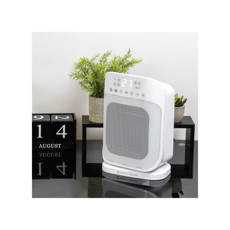 Spear & Jackson Digital PTC Ceramic Heater 1500W with Oscillation 24H Timer &  Adjustable Thermostat White