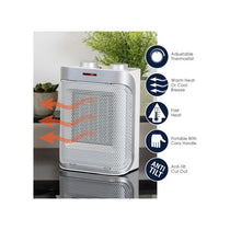 Spear & Jackson PTC Ceramic Heater 1500W with Adjustable Thermostat Cool Warm Hot Settings Safety Overheat Protection White & Silver