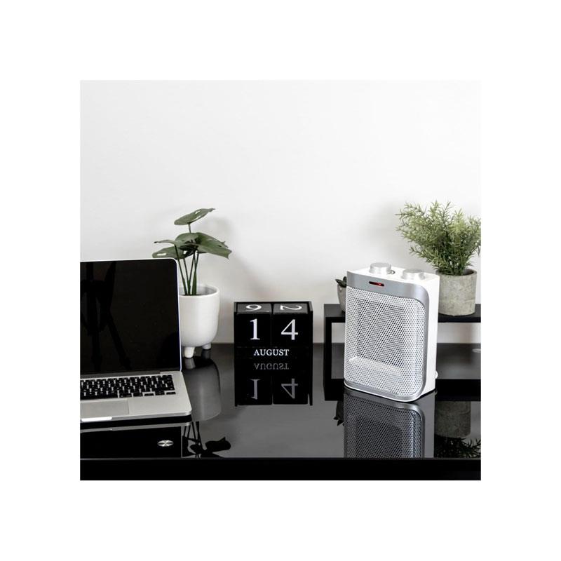 Spear & Jackson PTC Ceramic Heater 1500W with Adjustable Thermostat Cool Warm Hot Settings Safety Overheat Protection White & Silver