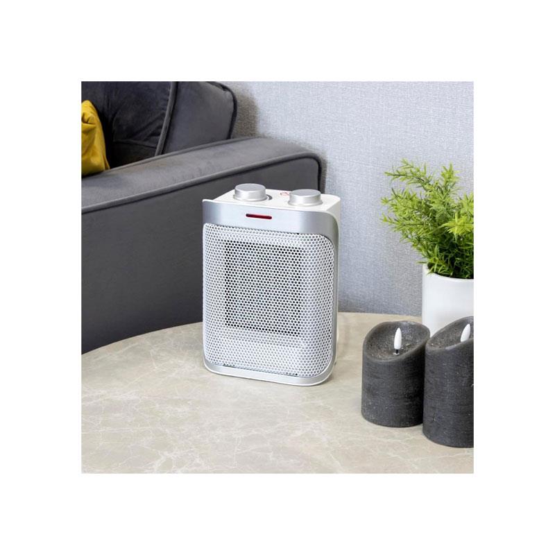 Spear & Jackson PTC Ceramic Heater 1500W with Adjustable Thermostat Cool Warm Hot Settings Safety Overheat Protection White & Silver