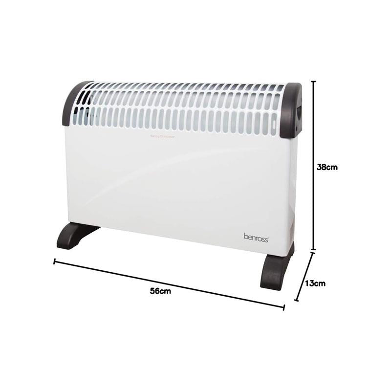 Benross 2000W Convector Heater 3 Heat Settings Adjustable Thermostat Over Heat Protection Portable Carry Handle White
