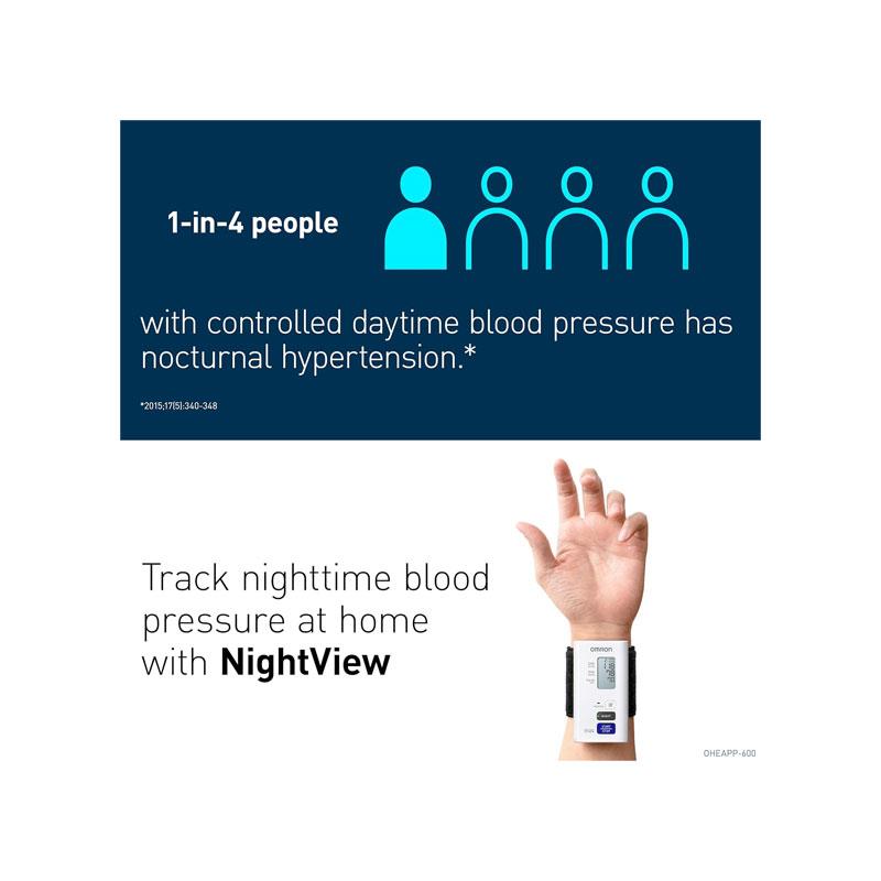 Omron Nightview Silent Wrist Blood Pressure Monitor Automatic Bluetooth Connected Clinically Validated White