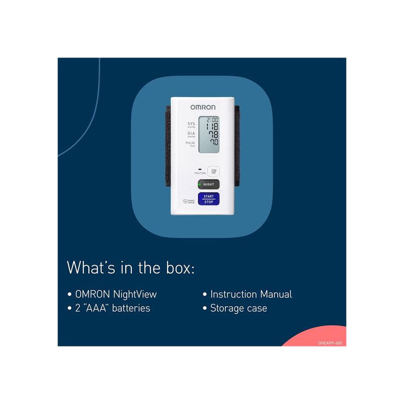 Omron Nightview Silent Wrist Blood Pressure Monitor Automatic Bluetooth Connected Clinically Validated White