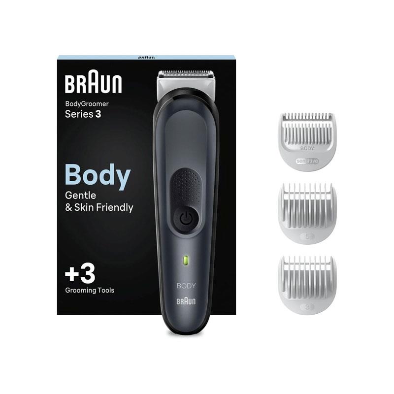 Braun Body Groomer Series 3 Shaver Manscaping Tool For Men SkinShield Technology Sensitive Comb Wet & Dry Waterproof Black/Grey Main image