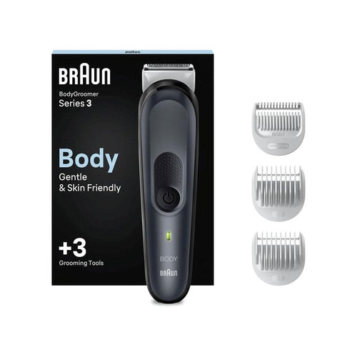 Braun Body Groomer Series 3 Shaver Manscaping Tool For Men SkinShield Technology Sensitive Comb Wet & Dry Waterproof Black/Grey