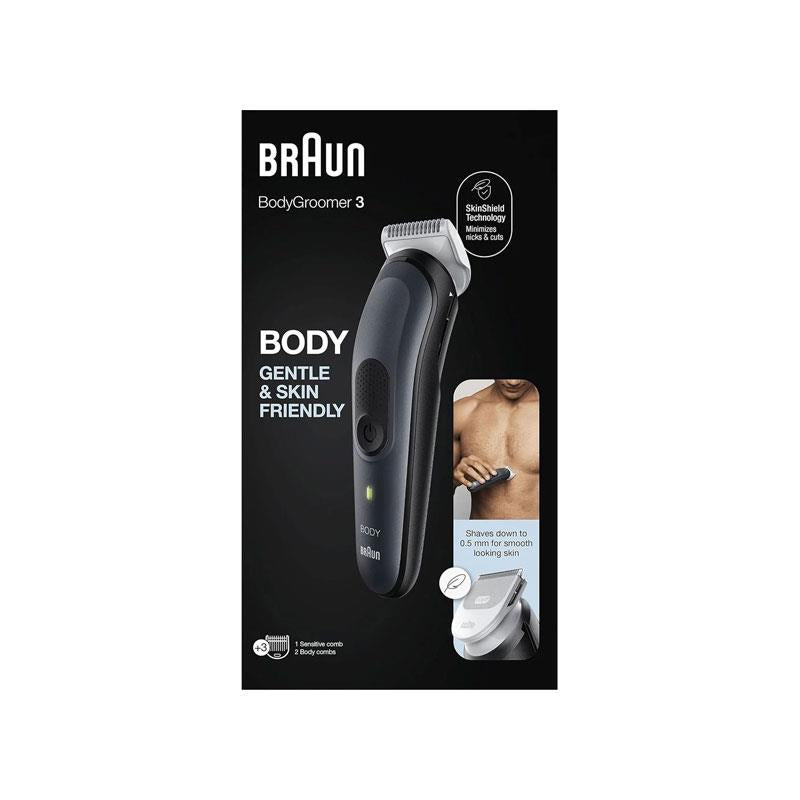 Braun Body Groomer Series 3 Shaver Manscaping Tool For Men SkinShield Technology Sensitive Comb Wet & Dry Waterproof Black/Grey
