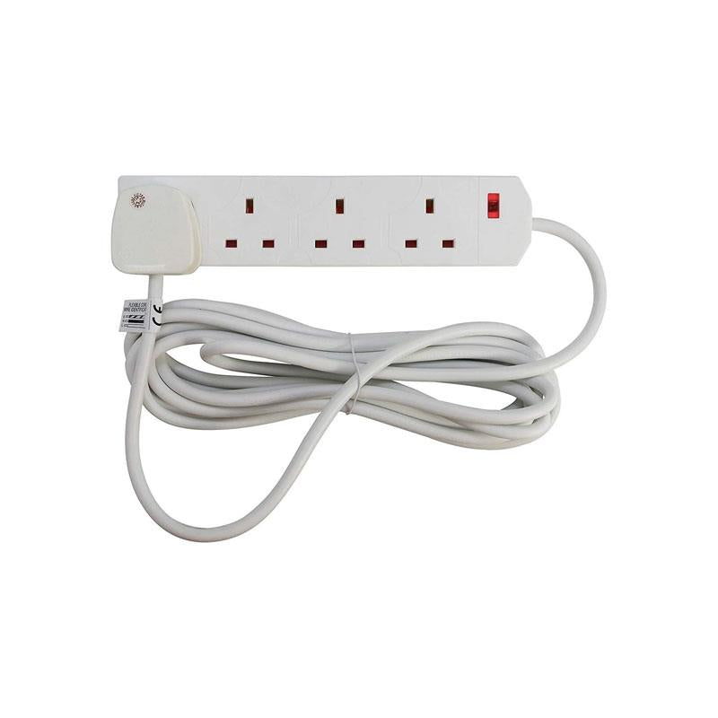 Value Range 4 Way Extension Lead 13A Fused Plug 5 Metre Length Cable Neon Indicator 250 V White