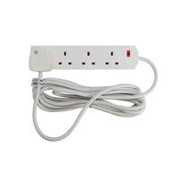 Value Range 4 Way Extension Lead 13A Fused Plug 5 Metre Length Cable Neon Indicator 250 V White