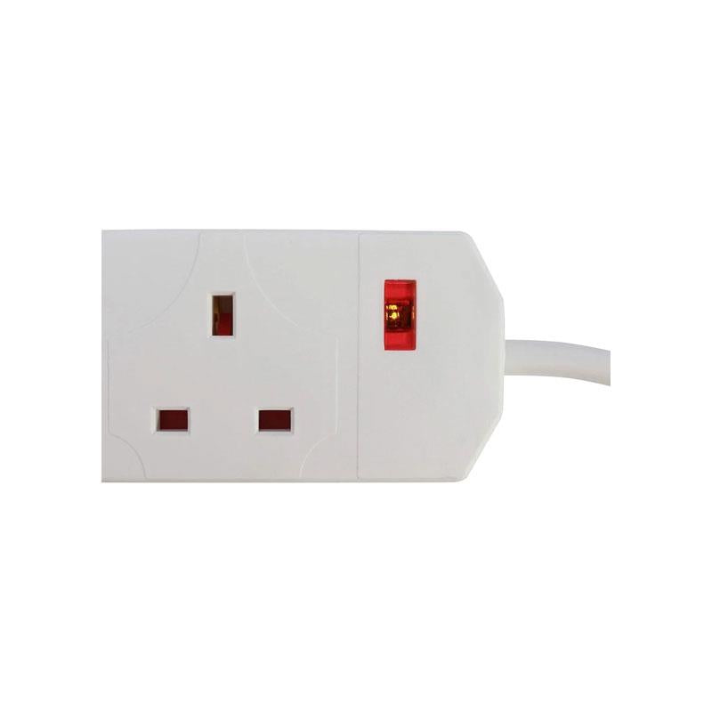 Value Range 4 Way Extension Lead 13A Fused Plug 5 Metre Length Cable Neon Indicator 250 V White