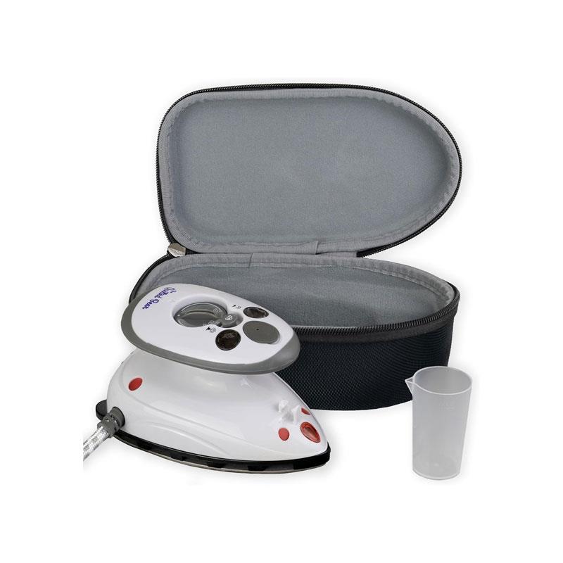 The Quilted Bear Mini Steam Iron Ceramic SolePlate And Hard Travel case Dual Voltage Portable Craft And Sewing Iron Black Main image