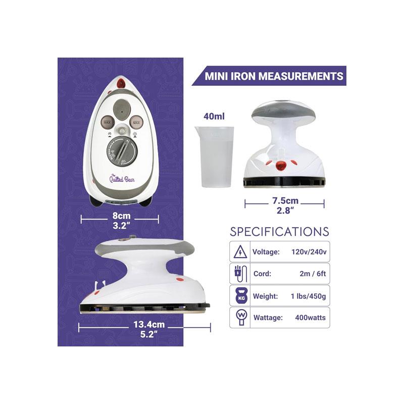 The Quilted Bear Mini Steam Iron Ceramic SolePlate And Hard Travel case Dual Voltage Portable Craft And Sewing Iron Black Secondary image