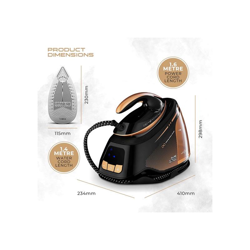 Tower PureSteam Infinity Xpress 8 Bar Steam Generator Iron 3000W with One Temp And AI Limescale System Black & Gold
