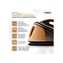 Tower PureSteam Infinity Xpress 8 Bar Steam Generator Iron 3000W with One Temp And AI Limescale System Black & Gold