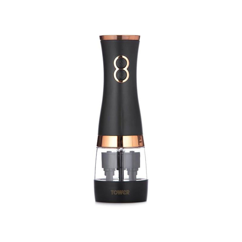 Tower Duo Electric Salt And Pepper Mills Battery Operated Dual Grinder with Adjustable Ceramic Blades Black & Rose Gold Main image