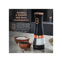 Tower Duo Electric Salt And Pepper Mills Battery Operated Dual Grinder with Adjustable Ceramic Blades Black & Rose Gold