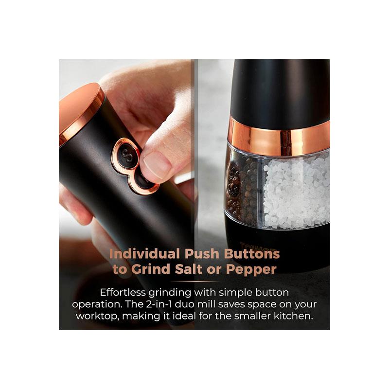 Tower Duo Electric Salt And Pepper Mills Battery Operated Dual Grinder with Adjustable Ceramic Blades Black & Rose Gold