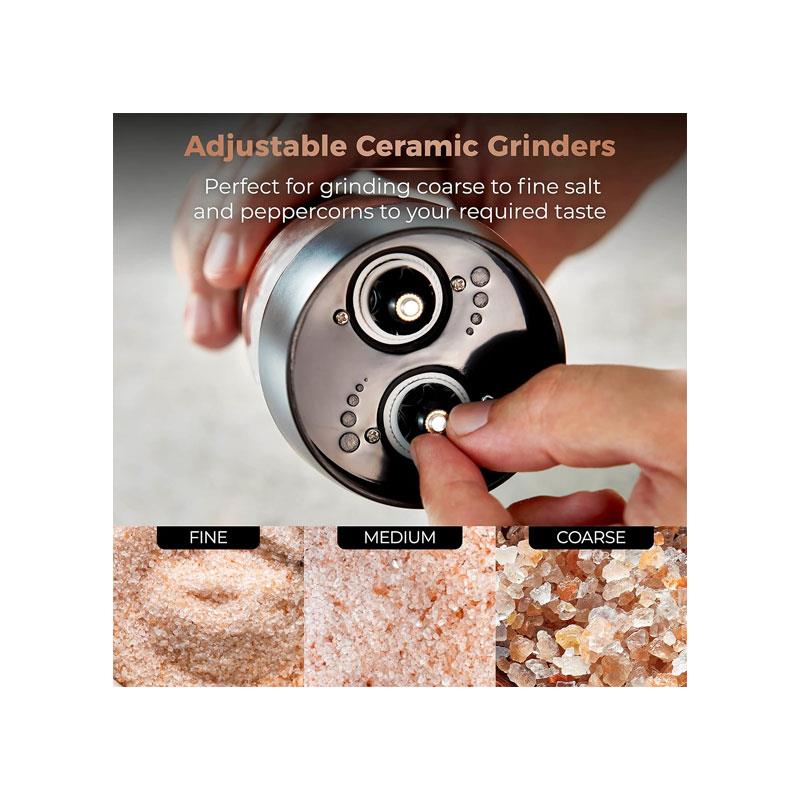 Tower Duo Electric Salt And Pepper Mills Battery Operated Dual Grinder with Adjustable Ceramic Blades Black & Rose Gold