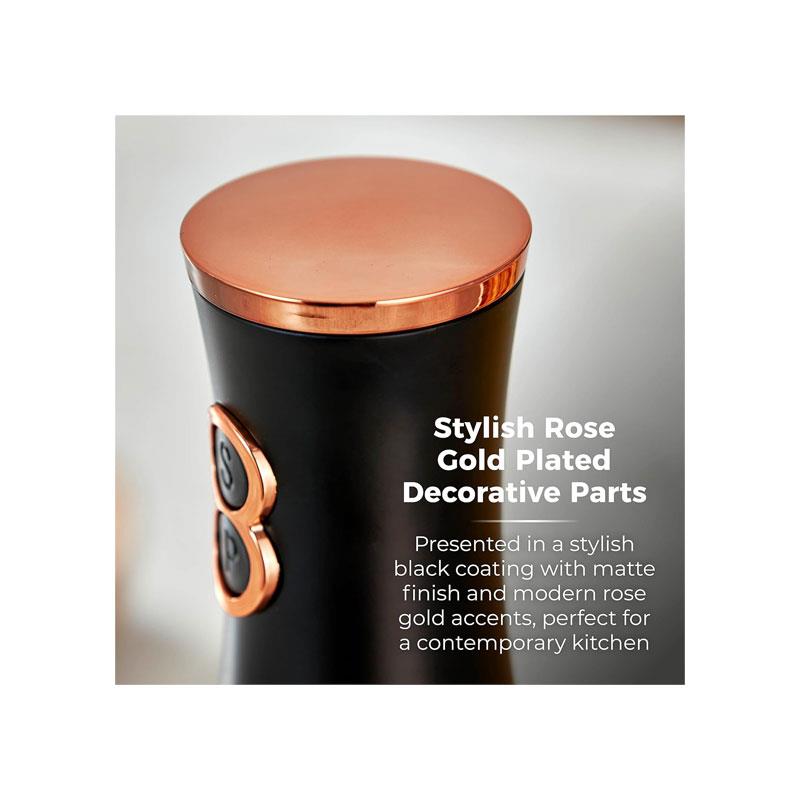 Tower Duo Electric Salt And Pepper Mills Battery Operated Dual Grinder with Adjustable Ceramic Blades Black & Rose Gold