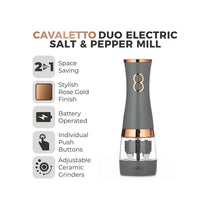 Tower Duo Electric Salt And Pepper Mills Battery Operated 2-in-1 Grinder with Adjustable Ceramic Mechanisms Grey & Rose Gold