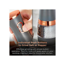 Tower Duo Electric Salt And Pepper Mills Battery Operated 2-in-1 Grinder with Adjustable Ceramic Mechanisms Grey & Rose Gold