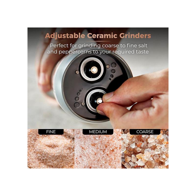 Tower Duo Electric Salt And Pepper Mills Battery Operated 2-in-1 Grinder with Adjustable Ceramic Mechanisms Grey & Rose Gold