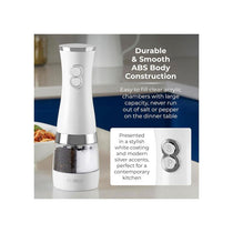 Tower Duo Electric Salt And Pepper Mills Battery Operated Adjustable Ceramic Grinders with ABS Body White/Chrome