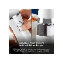 Tower Duo Electric Salt And Pepper Mills Battery Operated Adjustable Ceramic Grinders with ABS Body White/Chrome