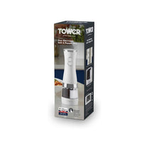Tower Duo Electric Salt And Pepper Mills Battery Operated Adjustable Ceramic Grinders with ABS Body White/Chrome