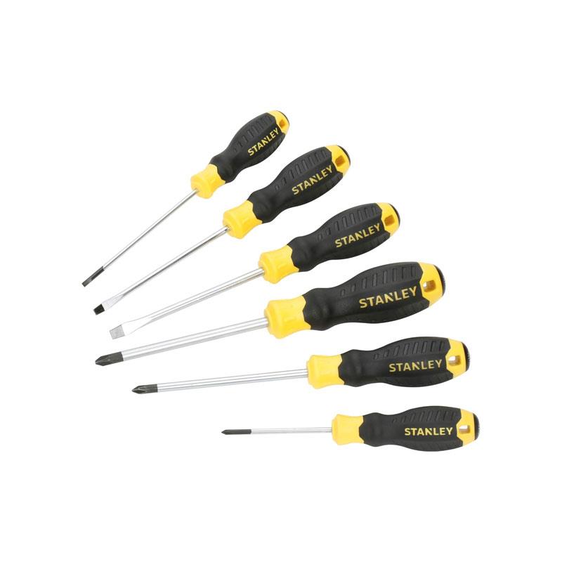 Stanley Cushion Grip Screwdriver Set 6 Piece Chrome Vanadium Steel Slotted & Phillips Hand Tool Kit Main image