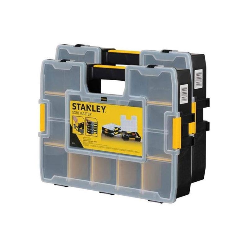 Stanley Sortmaster Junior Organiser Tool Boxes Twin Pack Removable Dividers Anti-Mix Lid Stackable Storage