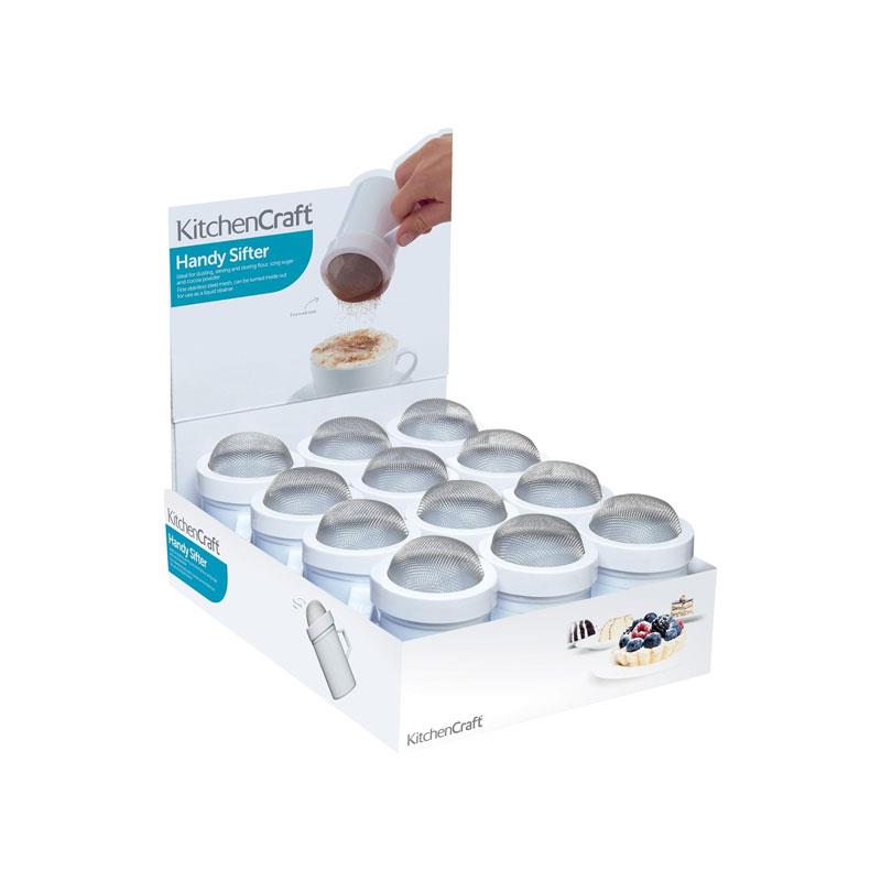 KitchenCraft Fine Mesh Shakers Display of 12 Round Plastic White
