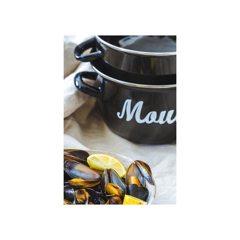 KitchenCraft World of Flavours Traditional Mussel Pot 25cm 5.5 Litres Enamel Steamer Hob Black